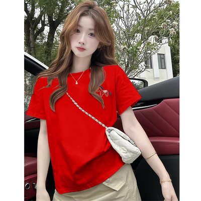 纯棉女士t恤短袖大码女装夏季新款时尚休闲印花宽松百搭爆款上衣