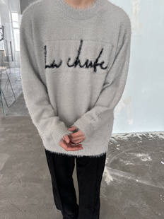 chute浅灰色马海毛毛衣基础简约标语logo字母宽松情侣男女同款