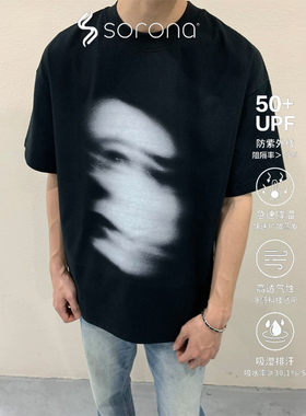 La chute 人像幻影黑色短袖白墨直喷Sorona索罗娜休闲宽松小领口T