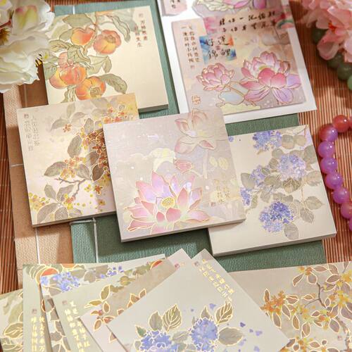 繁花一梦复古烫金便利贴本三享装便利贴纸无粘性高颜值花卉手账装
