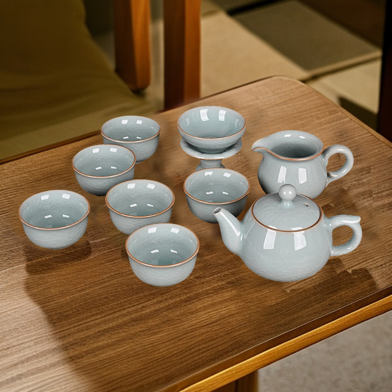 精品青瓷功夫茶具家用茶室泡茶器创意陶瓷10头茶具杯壶组盒套装,餐饮具,功夫茶具,淘宝优惠券,粉丝福利购,淘宝优惠卷