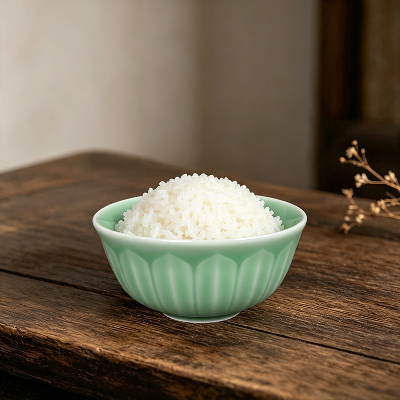 精品青瓷4寸莲瓣贡碗佛堂供奉素食小碗中式复古陶瓷家用米饭碗