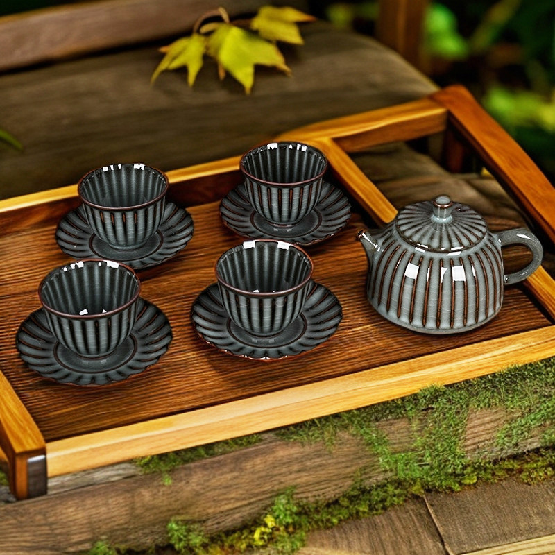 新款精品青瓷复古铁胎功夫茶具创意家用陶瓷茶具杯壶组合小套装