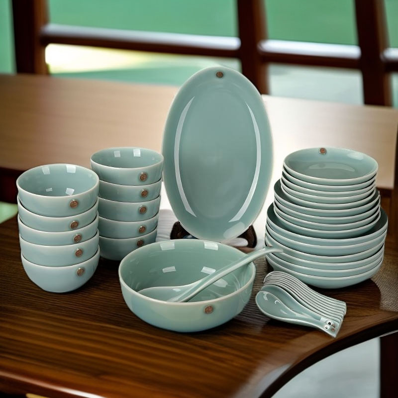 精品家用青瓷福字餐具套装