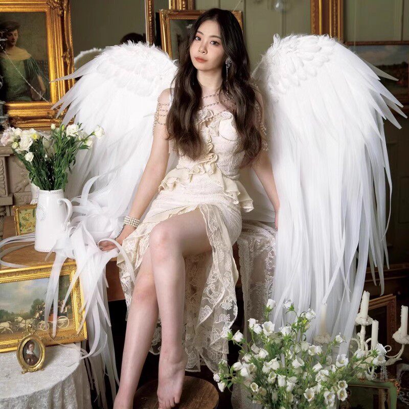 成人影楼摄影装饰大号白色天使翅膀cosplay万圣节写真拍照道具