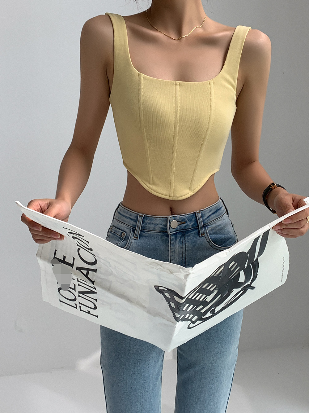 方领露脐短款小背心女2023春夏欧美甜酷辣妹鱼骨束腰修身细肩吊带