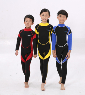 儿童连体潜水服3MM防晒泳衣女童加厚保暖全身长袖水母衣