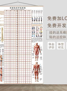 体态评估表挂式体测网格健身房瑜伽馆私教形体脊椎修复身体对比图