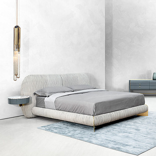 意式cornelio主卧布艺床设计师床创意条纹靠背床现代极简CC双人床