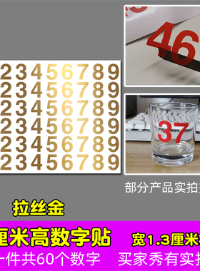 高2厘米防水数字贴纸pvc红色拉丝金色单层字镂空标记儿童编号2CM