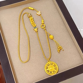 金包银可回收花丝八宝罗盘吊坠项链五帝钱小财神莲花流苏毛衣链