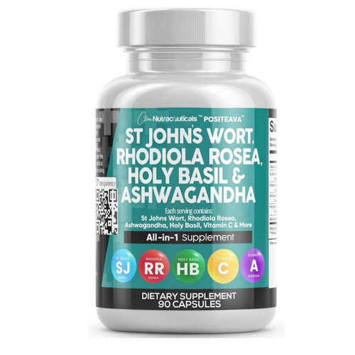 美国成人圣约翰草胶囊St Johns +红景天醉茄Rhodiola情绪压力保健