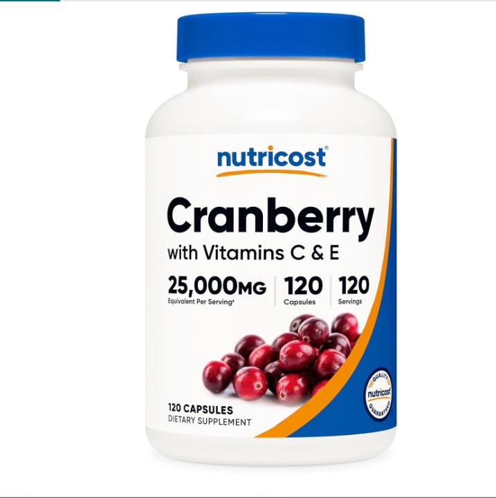 美国成人蔓越莓胶囊高含量妇科尿路保健Nutricost Cranberry+VE