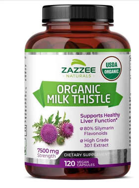 美国代购Zazzee Milk Thistle 30:1成人肝脏保健高含量 7500mg120