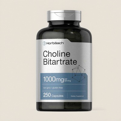 美国Horbaach胆碱双酒石酸盐Choline Bitartrate 250粒高含量