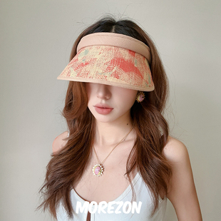 MOREZON【Mossant】设计师款25SS小众超细拉菲草编织彩绘空顶帽子