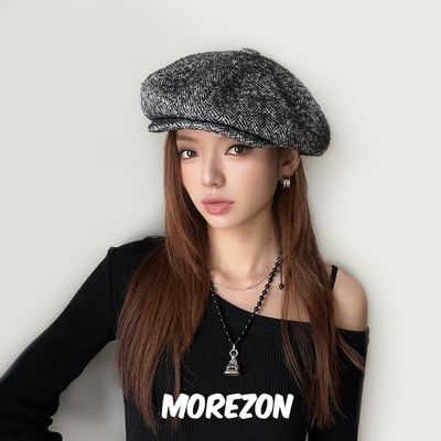 MOREZON【Mossant】25AW秋冬新款潮人休闲百搭精致人字纹报童帽子