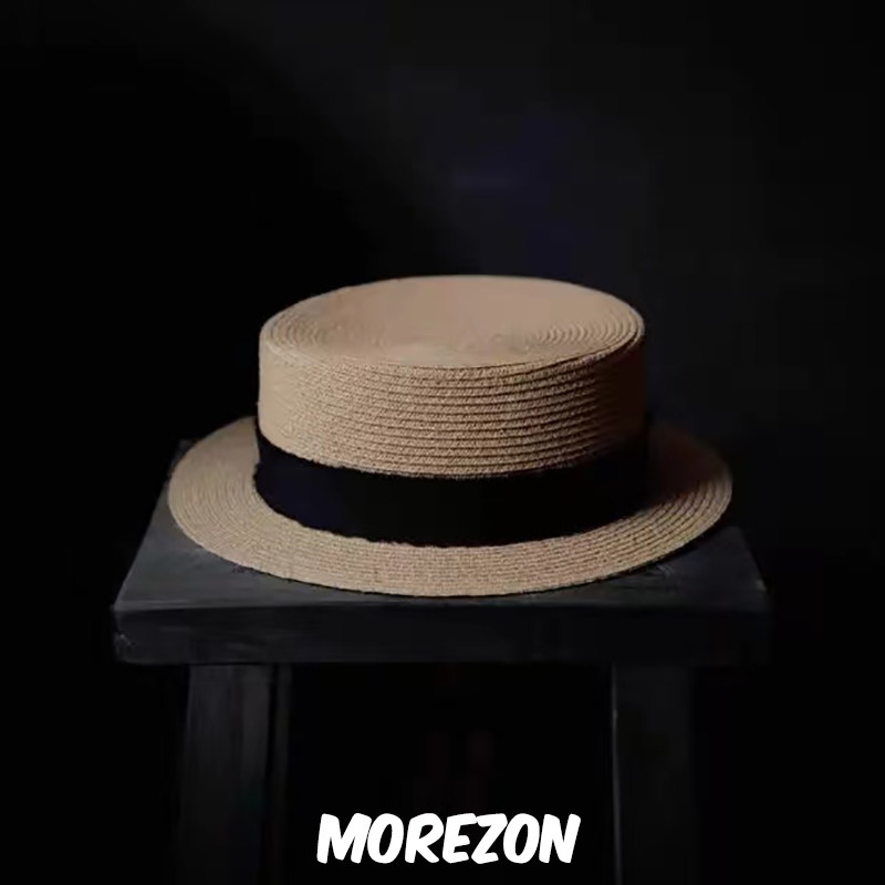 MOREZON【KREUZZZ 】夏季设计师款日本羊毛装饰带平顶短檐草帽女