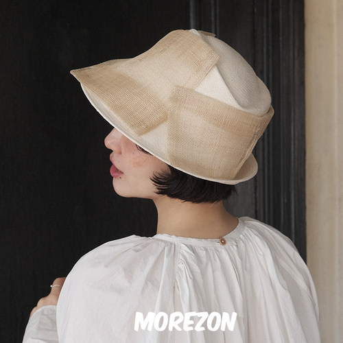 MOREZON【KREUZZZ】24春夏新款设计师手工麻纱片编织象牙白纸草帽