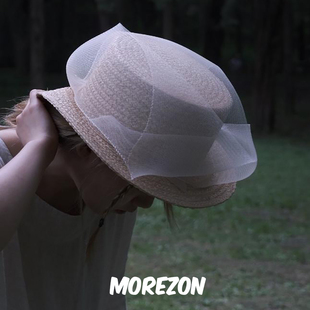 MOREZON【KREUZZZ 】设计师手工编织23春夏弹力网纱平顶中檐草帽