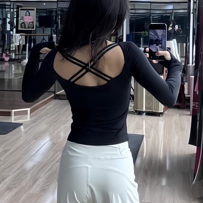 交叉美背带胸垫显瘦瑜伽上衣