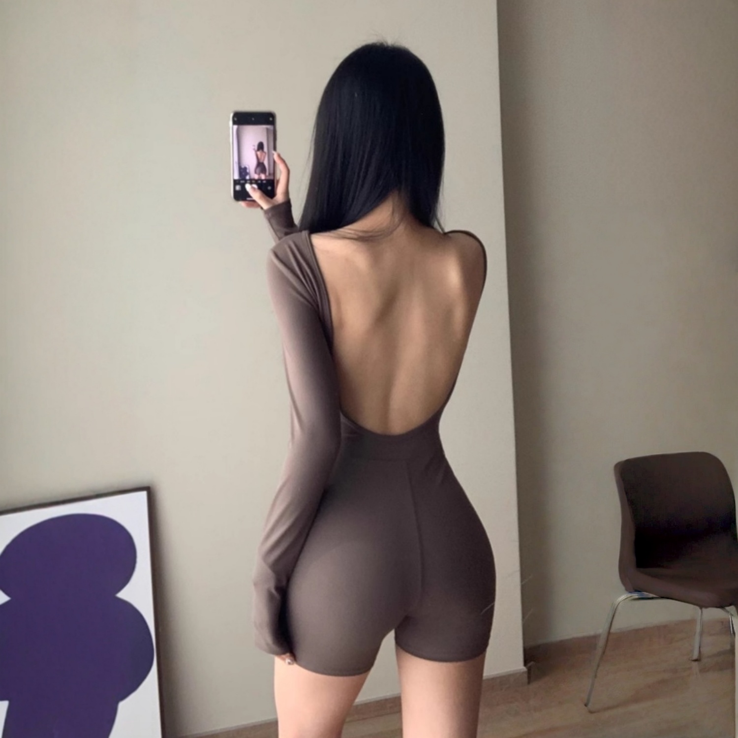 普拉提大U美背长袖连体瑜伽服