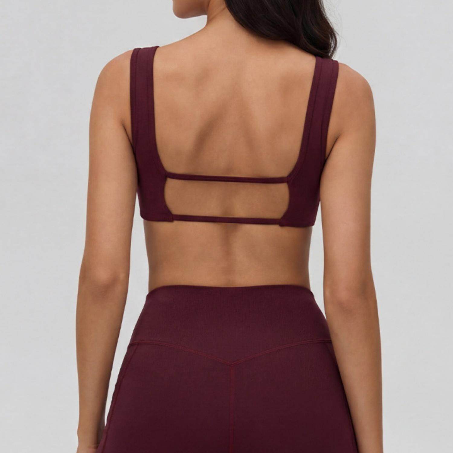 宽肩带方领运动文胸女可拆卸胸垫裸感高弹外穿普拉提健身背心上衣