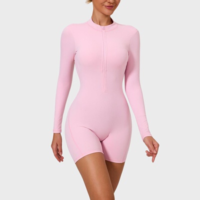 欧美新款半开拉链镂空瑜伽连体衣