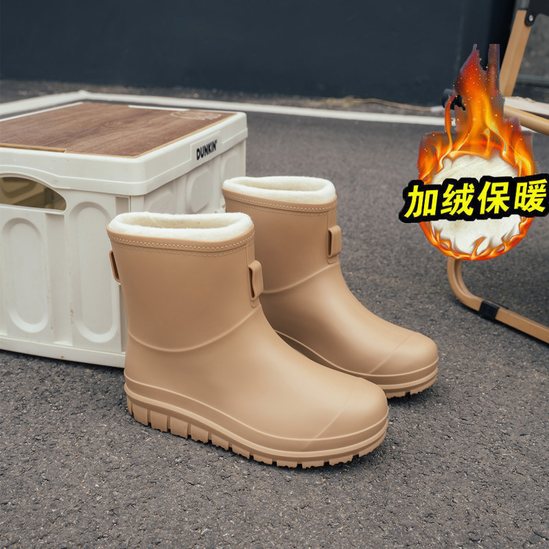冬季加绒保暖雨鞋男女款中筒厨房干活不累脚防水防滑厚底外穿雨靴