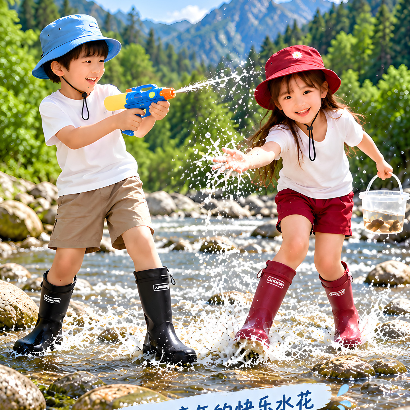 军登儿童防水防滑雨靴