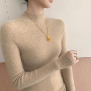 无缝一线成衣 半高领羊绒衫女纯色山羊绒套头内搭毛衣修身打底衫