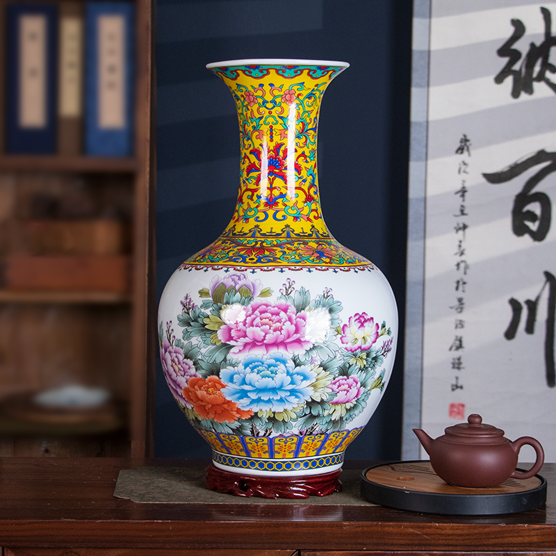 景德镇陶瓷大号牡丹花瓶中式家居客厅电视柜博古架插花装饰品摆件,家居饰品,花瓶,淘宝优惠券,粉丝福利购,淘宝优惠卷