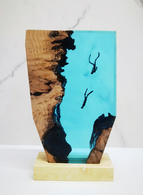 带灯座室内家居饰品实木树脂摆件