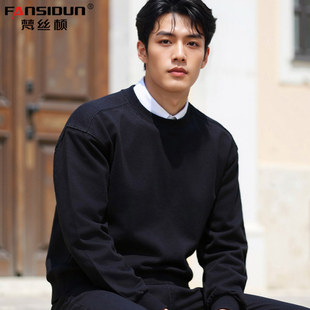 男款重磅纯棉卫衣纯色无标净版宽松阔版春秋季外穿长袖圆领套头衫