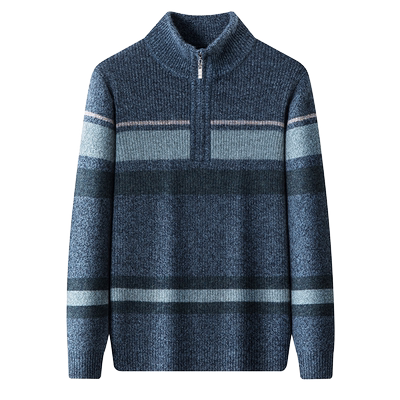 100%纯羊毛衫男半高领拉链毛衣