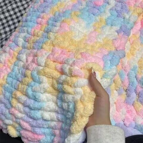手指编织彩虹糖毯子材料包盖毯被子手工diy编织围巾送男女友闺蜜