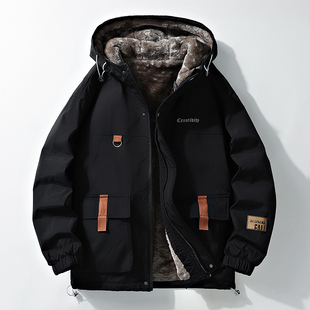 2025冬季新款男士夹克加绒加厚帅气男装潮流百搭帅气工装保暖外套