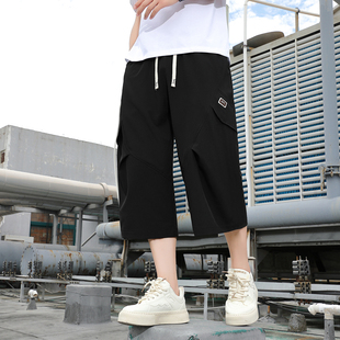 男夏季 男装 冰丝七分裤 薄款 宽松直筒中裤 潮流百搭运动休闲7分短裤