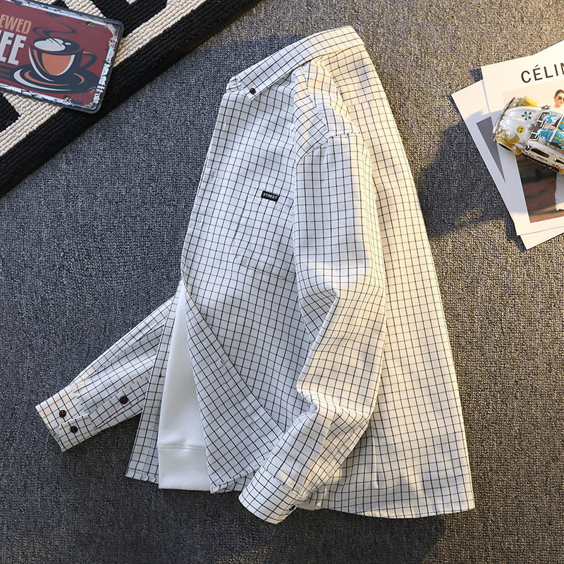 2025新款春秋季长袖衬衫男士潮流百搭韩版休闲格子衬衣外套男上衣,男装,衬衫,淘宝优惠券,粉丝福利购,淘宝优惠卷