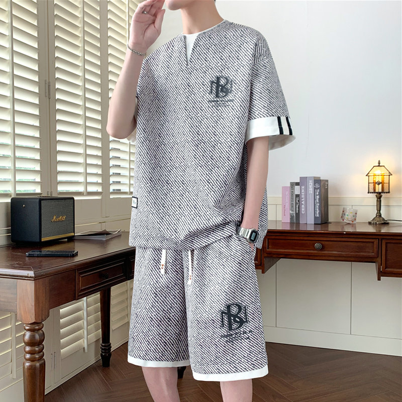 休闲运动套装男2025年夏季短袖t恤半袖体恤青年一套衣服帅气搭配,男装,休闲运动套装,淘宝优惠券,粉丝福利购,淘宝优惠卷