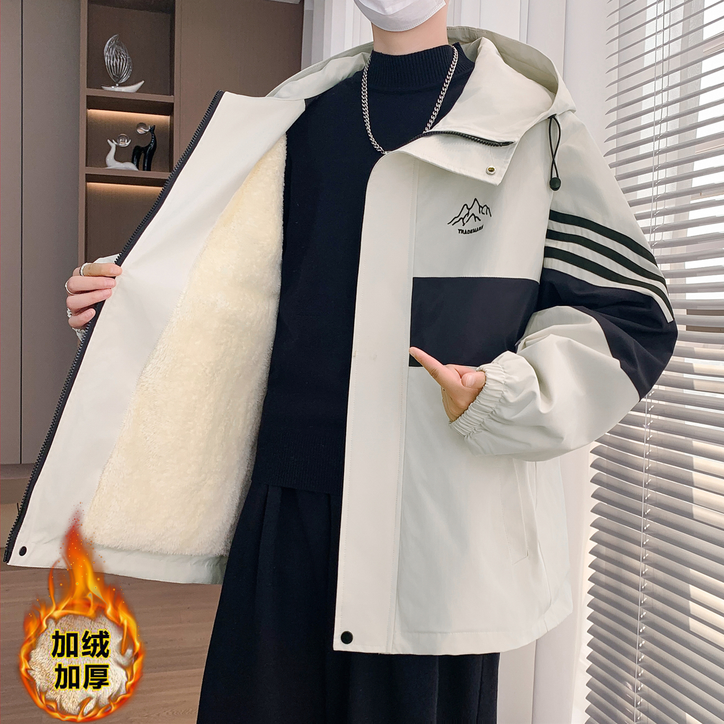 秋冬季新款加绒加厚外套男