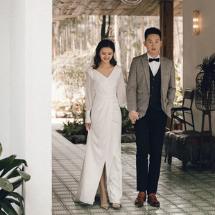 新娘结婚出门纱影楼主题服装 韩版 轻婚纱简约旅拍显瘦白色2022夏季