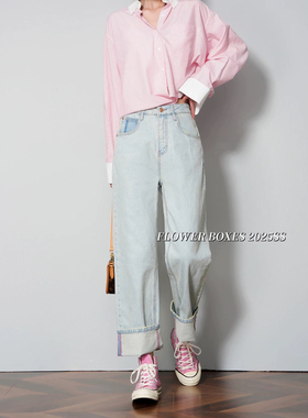 63506花匣子牛仔裤女2025新款春款浅蓝色直筒裤口袋设计感爆款裤