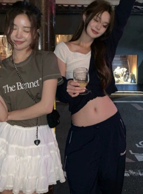 韩国东大门th*Barn*et宽松显瘦圆领撞色logo短袖T恤夏季上衣女