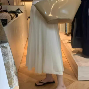 韩国东大门夏季 OUNCE温柔气质百搭显瘦褶皱半身裙飘逸纱裙女 新款