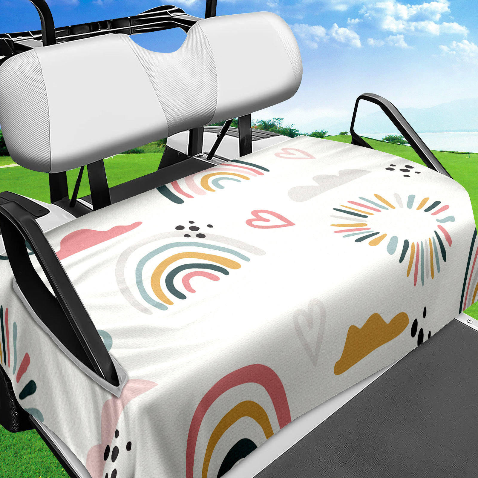 高尔夫球易于清洁和安装观光车套彩虹款高尔夫球车座椅套毛巾毯9