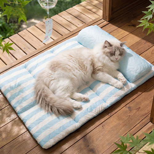 猫窝春夏新款冰丝乳胶靠枕垫子凉感降温猫床可折叠布偶狗狗宠物窝