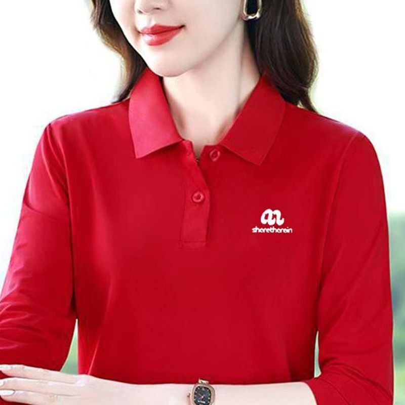 工厂直销翻领长袖T恤女士打底衫春秋新款大码显瘦洋气减龄POLO衫