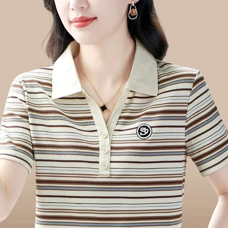 【芭拉婷】高档妈妈装短袖T恤夏季新款休闲上衣中年女洋气减龄显