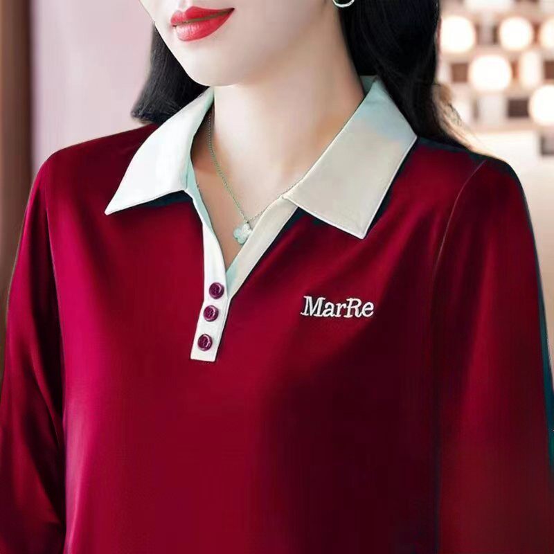 工厂直销新款长袖t恤polo打底衫女大码春秋显瘦时尚休闲宽松翻领